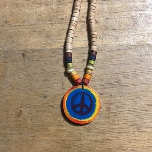 Wood Beaded Peace Hippie Necklace